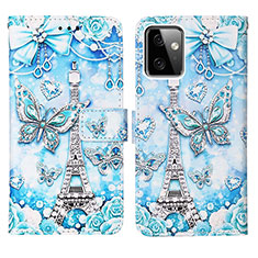 Custodia Portafoglio In Pelle Fantasia Modello Cover con Supporto Y03B per Motorola Moto G Power 5G (2023) Azzurro