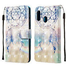 Custodia Portafoglio In Pelle Fantasia Modello Cover con Supporto Y03B per Samsung Galaxy A10e Azzurro