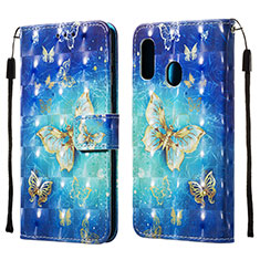 Custodia Portafoglio In Pelle Fantasia Modello Cover con Supporto Y03B per Samsung Galaxy A10e Cielo Blu