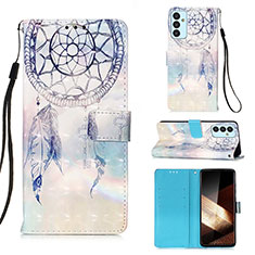 Custodia Portafoglio In Pelle Fantasia Modello Cover con Supporto Y03B per Samsung Galaxy A15 4G Azzurro