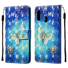 Custodia Portafoglio In Pelle Fantasia Modello Cover con Supporto Y03B per Samsung Galaxy A20e Cielo Blu