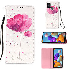 Custodia Portafoglio In Pelle Fantasia Modello Cover con Supporto Y03B per Samsung Galaxy A21s Rosa