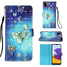 Custodia Portafoglio In Pelle Fantasia Modello Cover con Supporto Y03B per Samsung Galaxy A22s 5G Cielo Blu