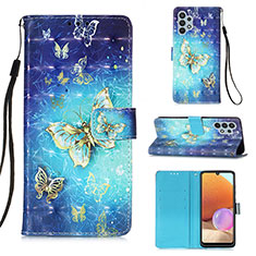 Custodia Portafoglio In Pelle Fantasia Modello Cover con Supporto Y03B per Samsung Galaxy A32 4G Cielo Blu