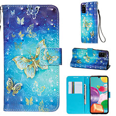 Custodia Portafoglio In Pelle Fantasia Modello Cover con Supporto Y03B per Samsung Galaxy A41 Cielo Blu