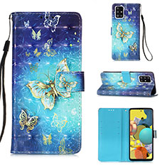 Custodia Portafoglio In Pelle Fantasia Modello Cover con Supporto Y03B per Samsung Galaxy A51 4G Cielo Blu