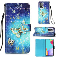 Custodia Portafoglio In Pelle Fantasia Modello Cover con Supporto Y03B per Samsung Galaxy A52 4G Cielo Blu