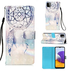 Custodia Portafoglio In Pelle Fantasia Modello Cover con Supporto Y03B per Samsung Galaxy F42 5G Azzurro