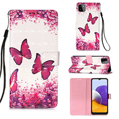 Custodia Portafoglio In Pelle Fantasia Modello Cover con Supporto Y03B per Samsung Galaxy F42 5G Rosa Caldo