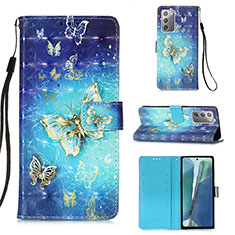 Custodia Portafoglio In Pelle Fantasia Modello Cover con Supporto Y03B per Samsung Galaxy Note 20 5G Cielo Blu