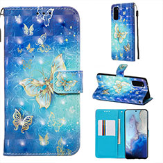 Custodia Portafoglio In Pelle Fantasia Modello Cover con Supporto Y03B per Samsung Galaxy S20 5G Cielo Blu