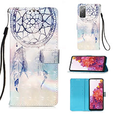 Custodia Portafoglio In Pelle Fantasia Modello Cover con Supporto Y03B per Samsung Galaxy S20 FE 4G Azzurro