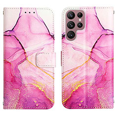 Custodia Portafoglio In Pelle Fantasia Modello Cover con Supporto Y03B per Samsung Galaxy S25 Ultra 5G Rosa Caldo