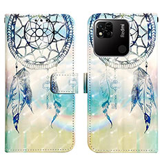 Custodia Portafoglio In Pelle Fantasia Modello Cover con Supporto Y03B per Xiaomi POCO C3 Ciano