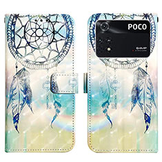 Custodia Portafoglio In Pelle Fantasia Modello Cover con Supporto Y03B per Xiaomi Poco M4 Pro 4G Azzurro