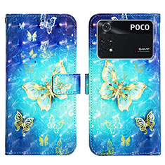 Custodia Portafoglio In Pelle Fantasia Modello Cover con Supporto Y03B per Xiaomi Poco M4 Pro 4G Cielo Blu