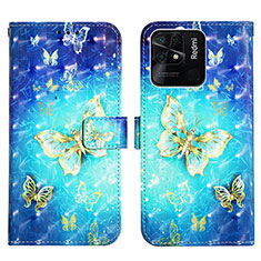 Custodia Portafoglio In Pelle Fantasia Modello Cover con Supporto Y03B per Xiaomi Redmi 10 India Cielo Blu