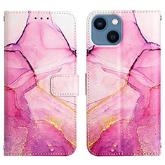 Custodia Portafoglio In Pelle Fantasia Modello Cover con Supporto Y04B per Apple iPhone 14 Plus Rosa Caldo