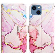 Custodia Portafoglio In Pelle Fantasia Modello Cover con Supporto Y04B per Apple iPhone 14 Rosa