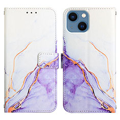 Custodia Portafoglio In Pelle Fantasia Modello Cover con Supporto Y04B per Apple iPhone 15 Plus Viola