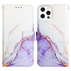 Custodia Portafoglio In Pelle Fantasia Modello Cover con Supporto Y04B per Apple iPhone 15 Pro Viola