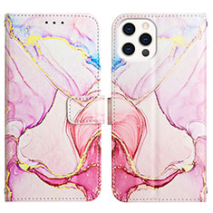 Custodia Portafoglio In Pelle Fantasia Modello Cover con Supporto Y04B per Apple iPhone 16 Pro Max Rosa