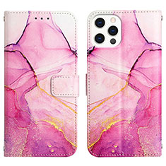 Custodia Portafoglio In Pelle Fantasia Modello Cover con Supporto Y04B per Apple iPhone 16 Pro Rosa Caldo