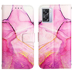 Custodia Portafoglio In Pelle Fantasia Modello Cover con Supporto Y04B per Oppo A57 5G Rosa Caldo