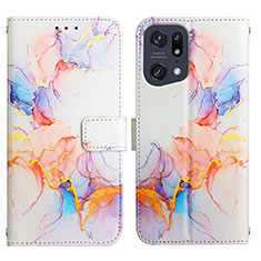 Custodia Portafoglio In Pelle Fantasia Modello Cover con Supporto Y04B per Oppo Find X5 Pro 5G Blu