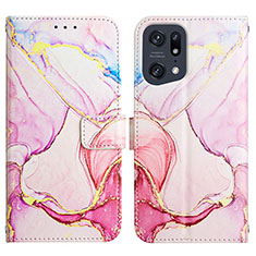 Custodia Portafoglio In Pelle Fantasia Modello Cover con Supporto Y04B per Oppo Find X5 Pro 5G Rosa