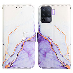 Custodia Portafoglio In Pelle Fantasia Modello Cover con Supporto Y04B per Oppo Reno5 Lite Viola