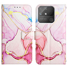 Custodia Portafoglio In Pelle Fantasia Modello Cover con Supporto Y04B per Realme Narzo 50A Rosa