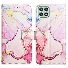 Custodia Portafoglio In Pelle Fantasia Modello Cover con Supporto Y04B per Samsung Galaxy F42 5G Rosa