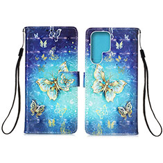 Custodia Portafoglio In Pelle Fantasia Modello Cover con Supporto Y04B per Samsung Galaxy S22 Ultra 5G Blu