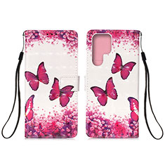 Custodia Portafoglio In Pelle Fantasia Modello Cover con Supporto Y04B per Samsung Galaxy S22 Ultra 5G Rosa Caldo