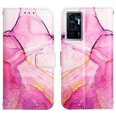 Custodia Portafoglio In Pelle Fantasia Modello Cover con Supporto Y04B per Vivo V23e 5G Rosa Caldo