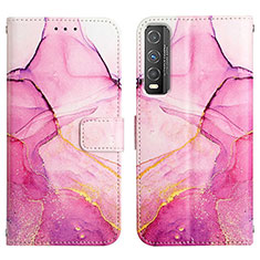 Custodia Portafoglio In Pelle Fantasia Modello Cover con Supporto Y04B per Vivo Y51s 5G Rosa Caldo