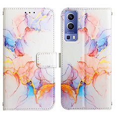 Custodia Portafoglio In Pelle Fantasia Modello Cover con Supporto Y04B per Vivo Y75s 5G Blu