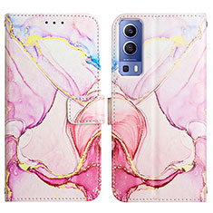 Custodia Portafoglio In Pelle Fantasia Modello Cover con Supporto Y04B per Vivo Y75s 5G Rosa