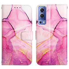 Custodia Portafoglio In Pelle Fantasia Modello Cover con Supporto Y04B per Vivo Y75s 5G Rosa Caldo