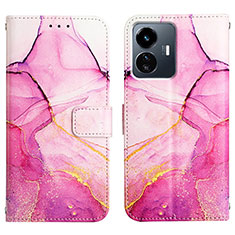 Custodia Portafoglio In Pelle Fantasia Modello Cover con Supporto Y04B per Vivo Y77e 5G Rosa Caldo