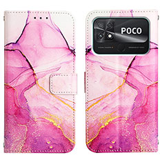Custodia Portafoglio In Pelle Fantasia Modello Cover con Supporto Y04B per Xiaomi Poco C40 Rosa Caldo