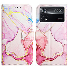 Custodia Portafoglio In Pelle Fantasia Modello Cover con Supporto Y04B per Xiaomi Poco X4 Pro 5G Rosa