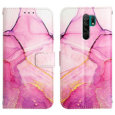 Custodia Portafoglio In Pelle Fantasia Modello Cover con Supporto Y04B per Xiaomi Redmi 9 Prime India Rosa Caldo