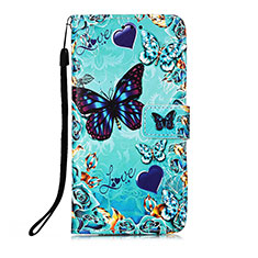 Custodia Portafoglio In Pelle Fantasia Modello Cover con Supporto Y05B per Samsung Galaxy S21 5G Ciano