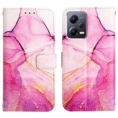 Custodia Portafoglio In Pelle Fantasia Modello Cover con Supporto YB1 per Xiaomi Redmi Note 12 5G Rosa Caldo