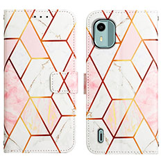 Custodia Portafoglio In Pelle Fantasia Modello Cover con Supporto YB4 per Nokia C12 Bianco