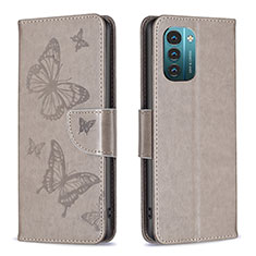 Custodia Portafoglio In Pelle Farfalla Cover con Supporto B01F per Nokia G11 Grigio