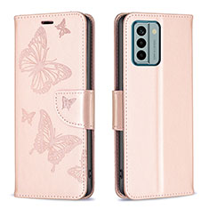 Custodia Portafoglio In Pelle Farfalla Cover con Supporto B01F per Nokia G22 Oro Rosa