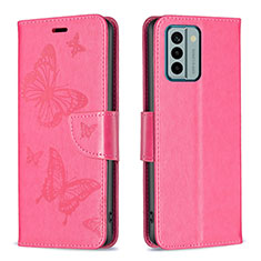 Custodia Portafoglio In Pelle Farfalla Cover con Supporto B01F per Nokia G22 Rosa Caldo